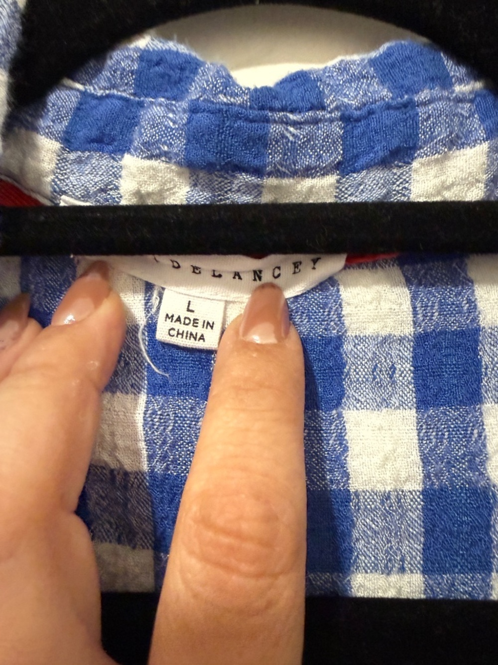 Delancey Blue & White Gingham Tie Front Button Up Top – Size Large - Picture 4 of 4